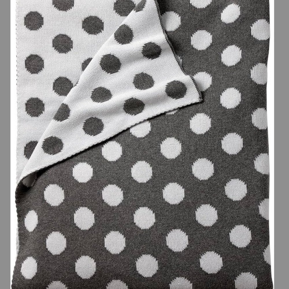 🆕 NWT Ethan Allen Polka Dot White & Gray Knit Throw Blanket, 30’’x 40’’ (New)